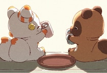 もふもふな狐と狸が可愛くて尊い…何気ない朝の1コマが幸せすぎて話題に【漫画】