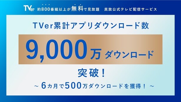 TVerの累計アプリダウンロード数が9000万DLを突破