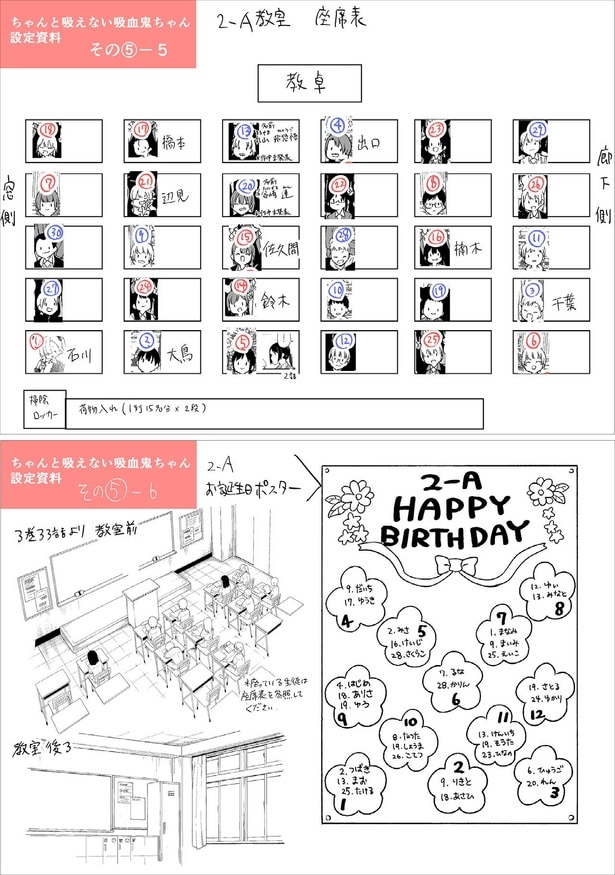 二式先生自作の座席表と教室の資料一部