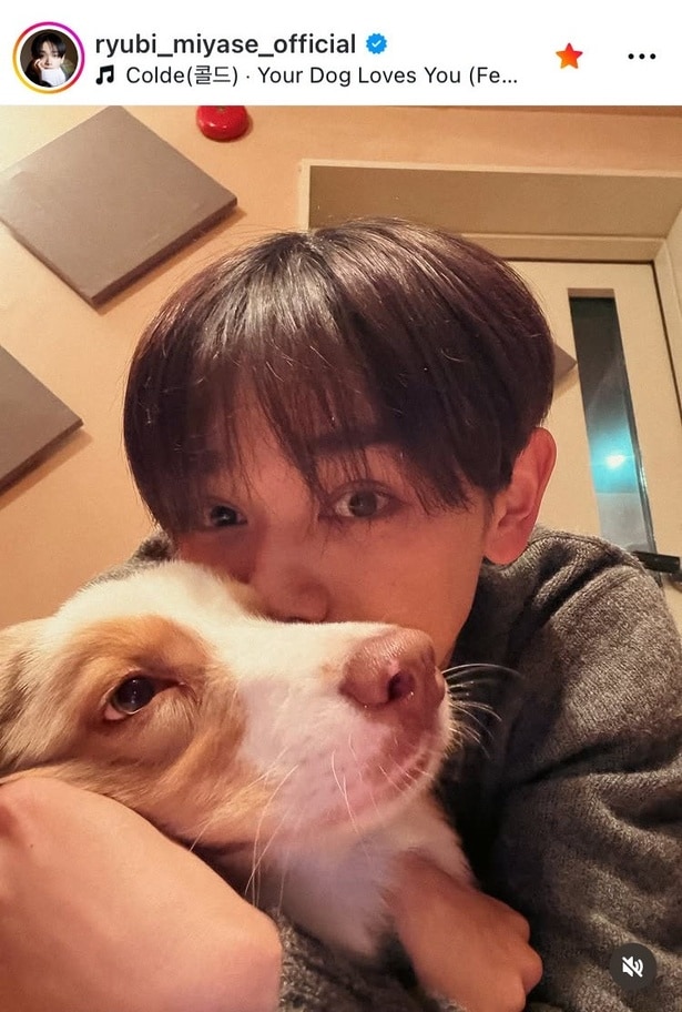 【写真】“超至近距離”…宮世琉弥、愛犬・ルディくんを抱いたつぶらな瞳が印象的なツーショット