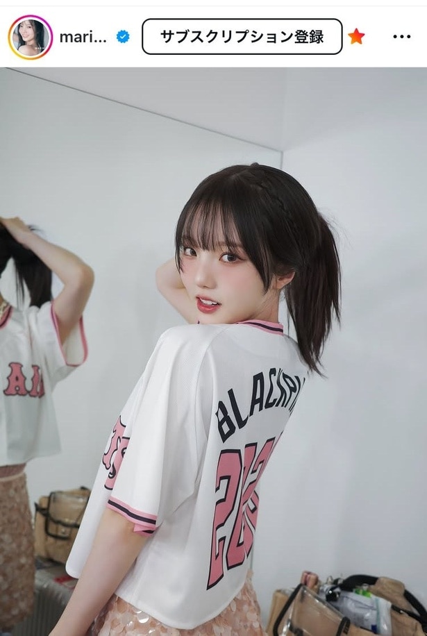 【写真】本田真凜、巨人軍×BLACKPINKコラボモデルのユニフォームを着てポニーテール姿