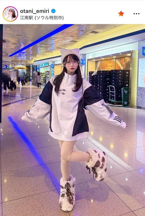 【写真】「ねこみみ帽子似合ってる!」…=LOVE・大谷映美里、韓国で購入した私服コーデ