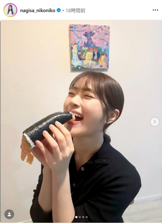 【写真】“なぎスマイル”で恵方巻を頬張る渋谷凪咲…「めちゃめちゃ可愛い」の声