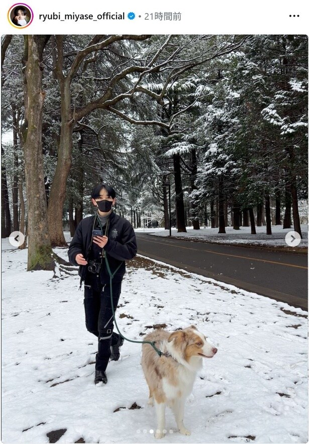 【写真】雪景色と愛犬と散歩する宮世琉弥に「映えまくってる」