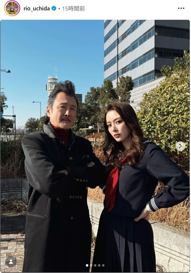 【写真】内田理央、吉田鋼太郎とかっこいいスケバンコーデ