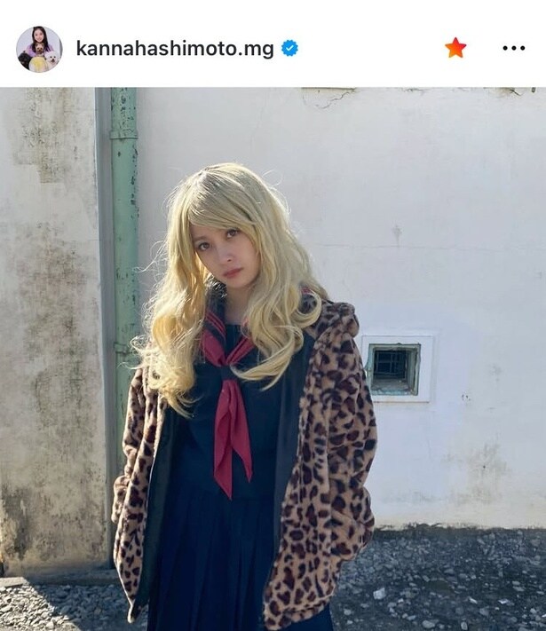  【写真】金髪セーラーに“ヤンキー感”全開…橋本環奈、「ヒョウ柄」フリース姿