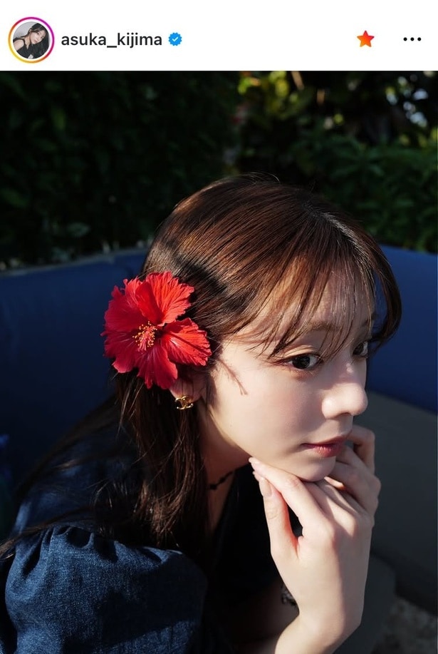 【写真】赤ハイビスカスの“髪飾り”が似合う…貴島明日香、陽光に映える横顔美顔