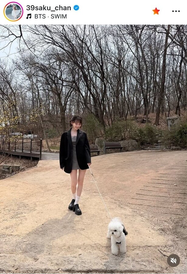 【写真】LE SSERAFIM・SAKURA、“愛犬”と散歩する姿に「かわいい」の声