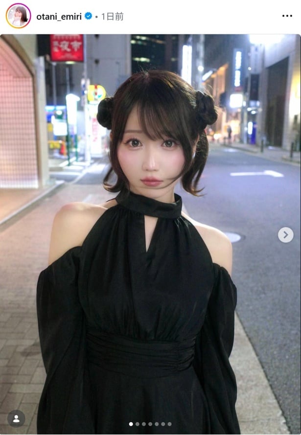 【写真】=LOVE・大谷映美里、肩を大胆に見せた黒ドレス×かわいらしい“くらげヘア”…ギャップのある姿