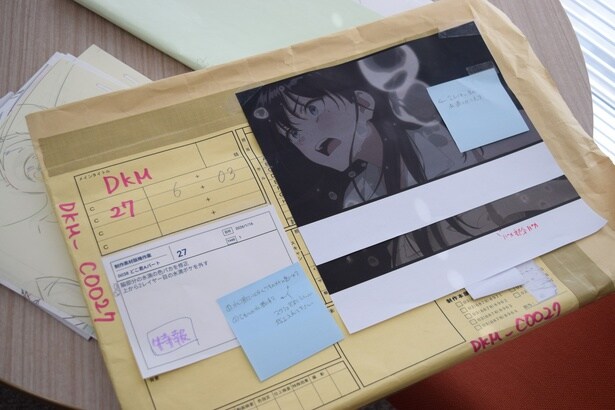 「Dkm(どこきみ)」と書かれた、原画の入ったカット袋