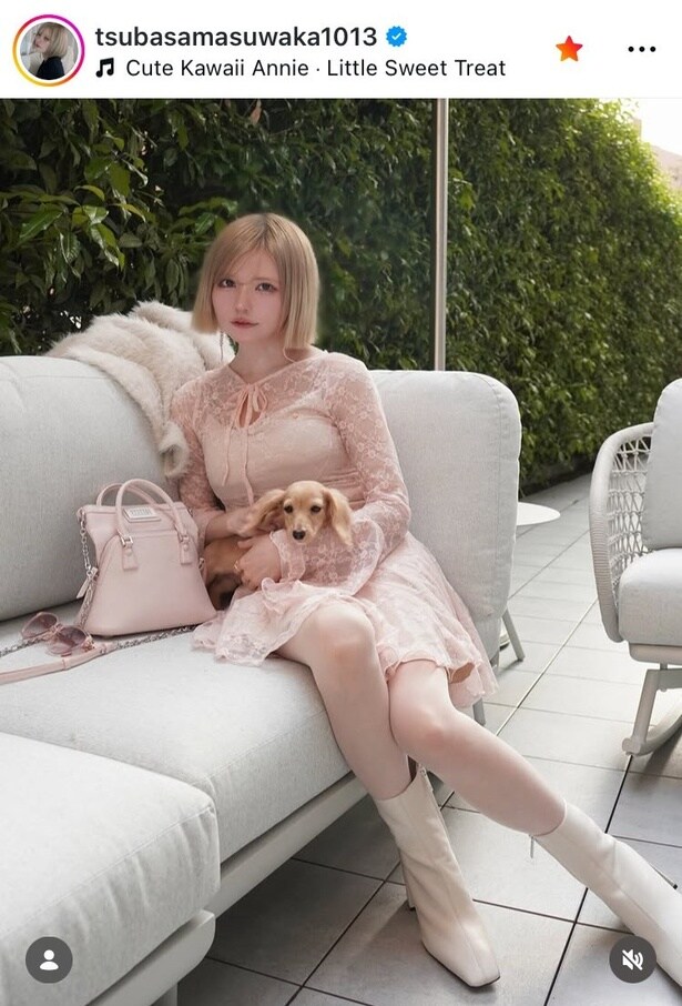 【写真】フランス映画の主人公が現れたよう…益若つばさ、“ブロンドボブ×愛犬”の春私服