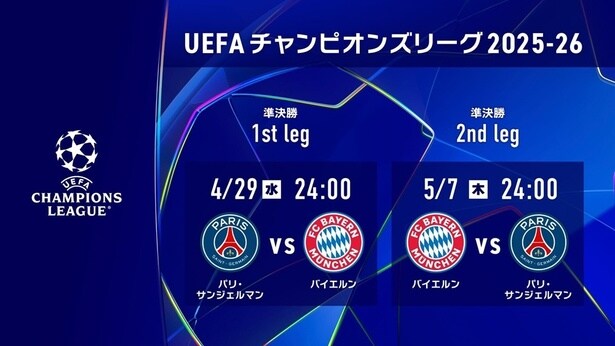 「UEFAチャンピオンズリーグ」の準決勝から「パリ・サンジェルマン vs バイエルン」をLeminoプレミアムで配信