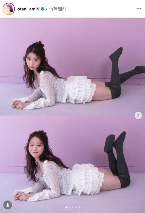 【写真】＝LOVE・大谷映美里、「キュンキュンしちゃう」寝転んでポーズを取る姿