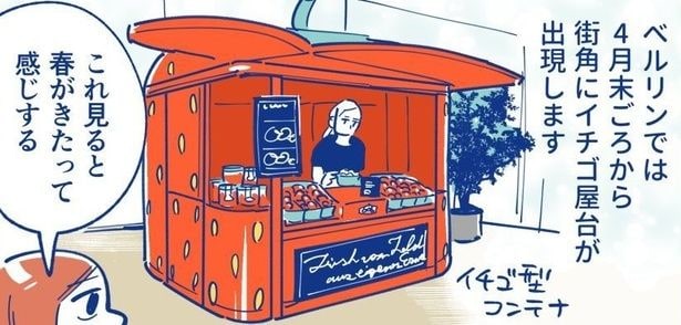 ベルリンで出店されているイチゴ屋台の様子