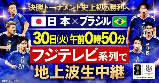 日本×ブラジルの大一番は本田圭佑氏、小野伸二氏らが解説。決勝トーナメント1回戦全16試合の生中継スケジュールが決定