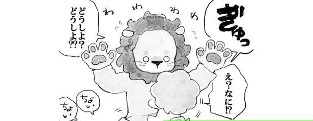 憧れのライオンである吉田くんに抱きついてしまうぷぷちゃん
