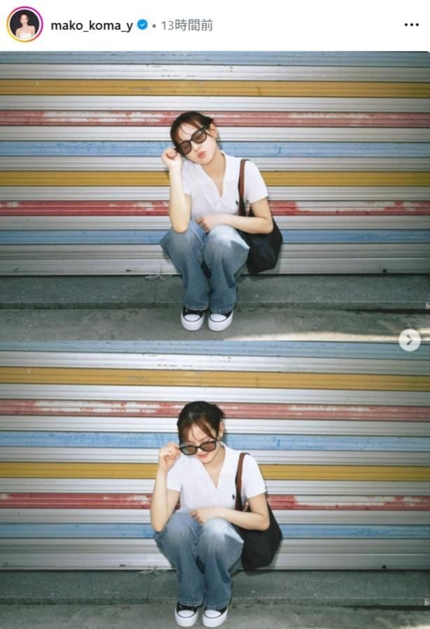 【写真】NiziU・MAKO、カラフルなシャッターの前で唇をすぼめたかわいらしい表情