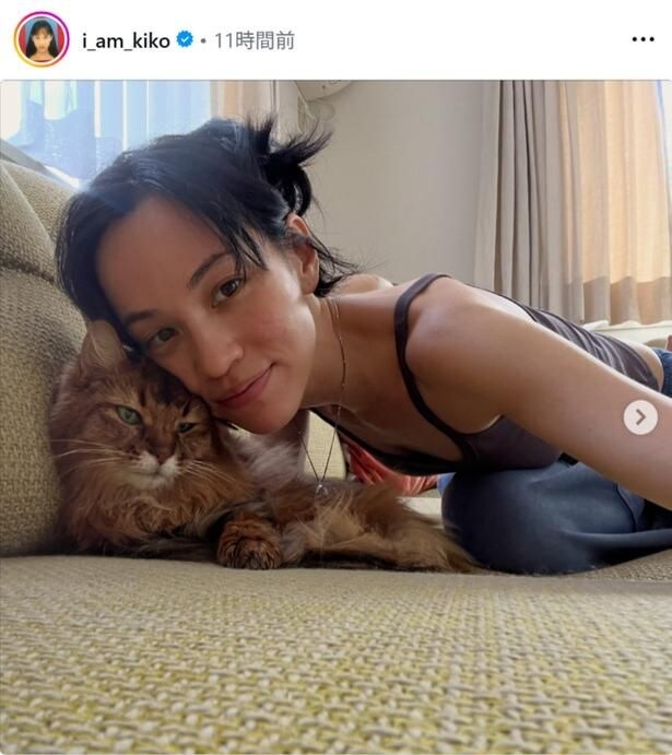 【写真】水原希子、猫に頬を寄せるショット