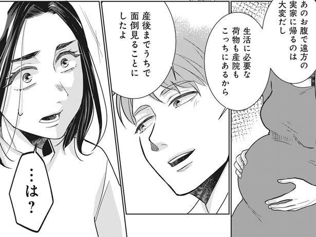 【漫画】DV被害にあう妊婦の面倒をうちでみる!? 何の相談もなく夫に決められ、不妊の妻は唖然