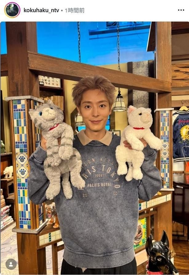 【写真】塩野瑛久、猫のぬいぐるみを両手にほほえむソロショット