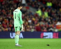 まさか！ W杯欧州予選で珍事。ピッチに予期せぬ“侵入者”、クルトワが捕まえようとしたが失敗。いったい何が？