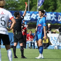 水戸にまた退場者…今季初先発の佐々木輝大、足裏タックルでレッドカード。２戦連続で“10人”の厳しい戦いに