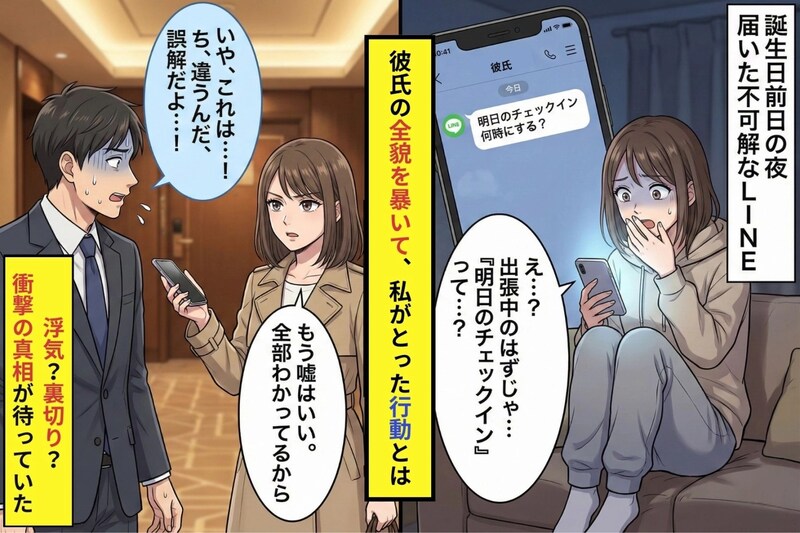 私の誕生日前日、出張中の彼からLINEで「明日のチェックイン何時にする？」→彼氏の全貌を暴いて、私がとった行動とは