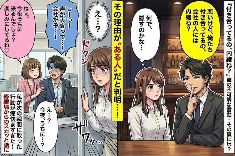 「付き合ってるの、内緒ね?」と言う彼→その理由が"ある人物"で判明…私が次の瞬間に取った行動が痛快すぎた