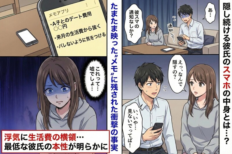 彼「スマホ見ないで」隠し続けた画面→たまたま映った"メモ"に書かれていた一文で、その理由が明らかに…