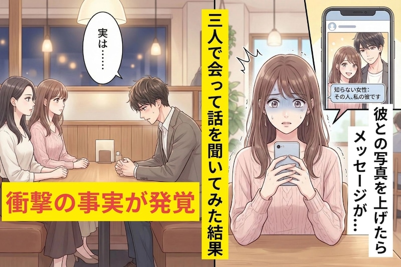 「その人、私の彼です」彼との写真をSNSに上げたら、知らない女性からのDM→3人で会った結果