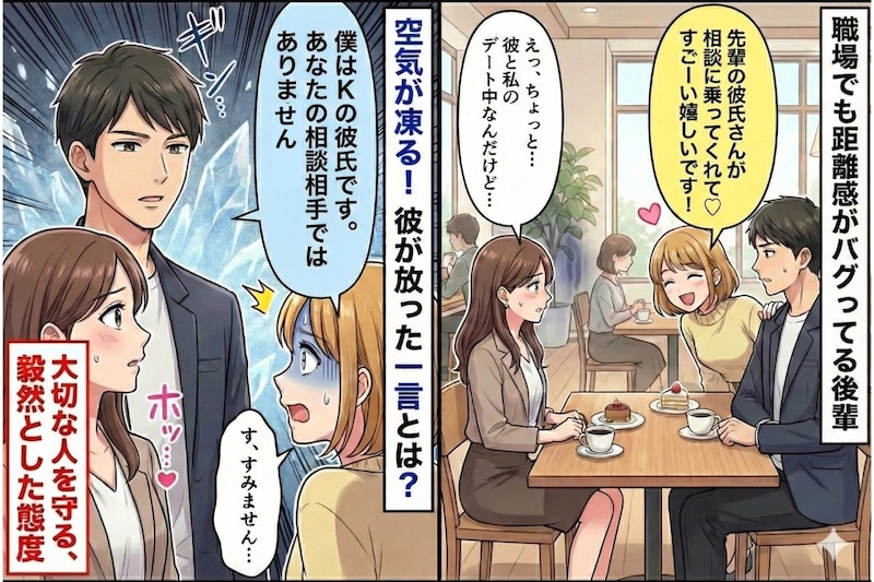 「先輩の彼氏さんが相談に乗ってくれて♡」職場で距離感ゼロの後輩→彼が放った一言で空気が凍りついた話