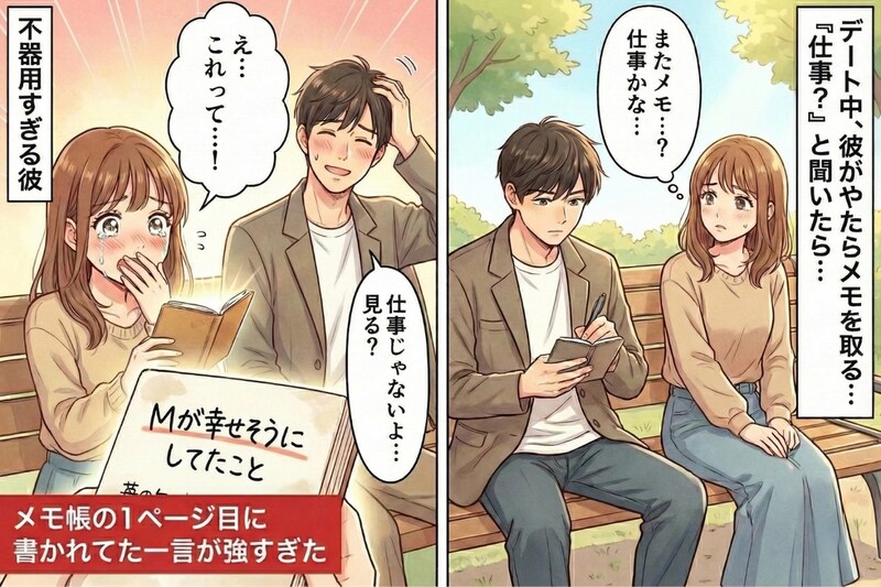 デート中、彼がやたらメモを取る→「仕事?」と聞いたら、メモ帳の1ページ目に書かれてた一言が強すぎた