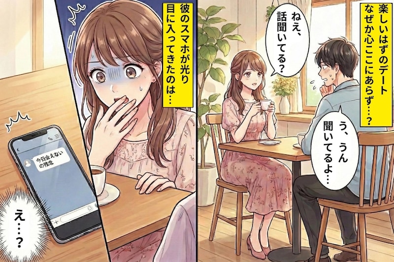 デート中どこか落ち着かない様子の彼→スマホに表示されたメッセージですべてを察した瞬間