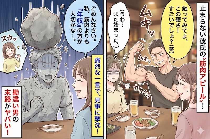 マッチョアピールで女性の気を引こうとした彼氏→「筋肉より年収」と返されてショックを受けていた話