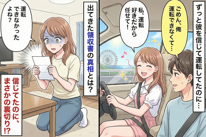彼「俺、運転できないから」って言ってたのに、駐車場の領収書が出てきた→問い詰めたら“まさかの理由”で私が赤面した話