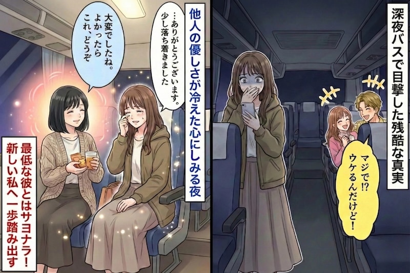 夜行バスで彼が私の席を勝手に替えられて、傷ついていた私→心優しい隣に座ってきた人に救われた話