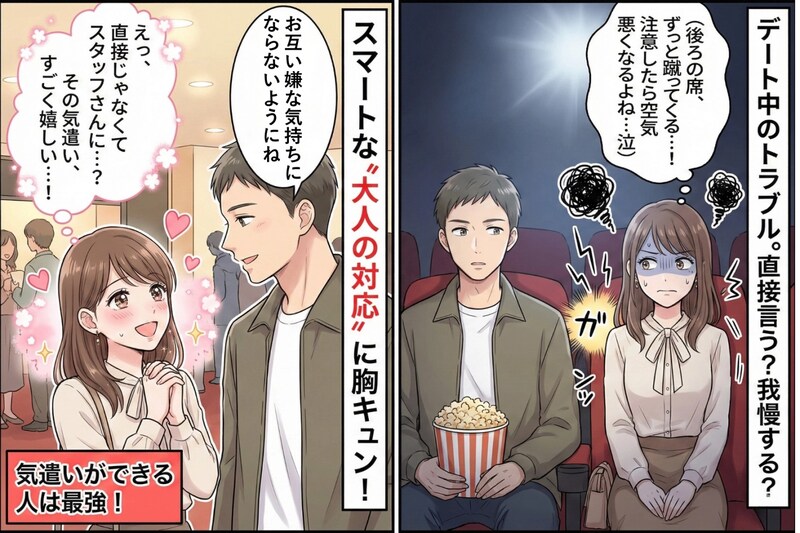 映画館デート中、席を蹴られてモヤモヤ→彼の“スマートな対応”に惚れ直した話
