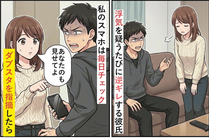 「信じてないの？」浮気を疑うたびに逆ギレする彼氏→私のスマホは毎日チェックしていたダブスタを指摘したら黙り込んだ