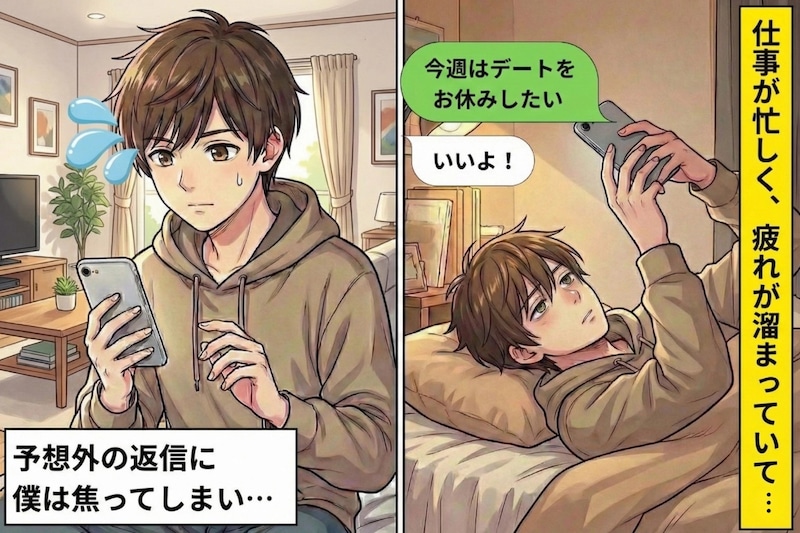 「今週はデートをお休みしたい」と言ってみたら→彼女から「いいよ！」と返信。どうでも良くなったのではないかと不安になって...