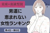 【星座x血液型別】男運に恵まれない女性ランキング〈第４位～第６位〉