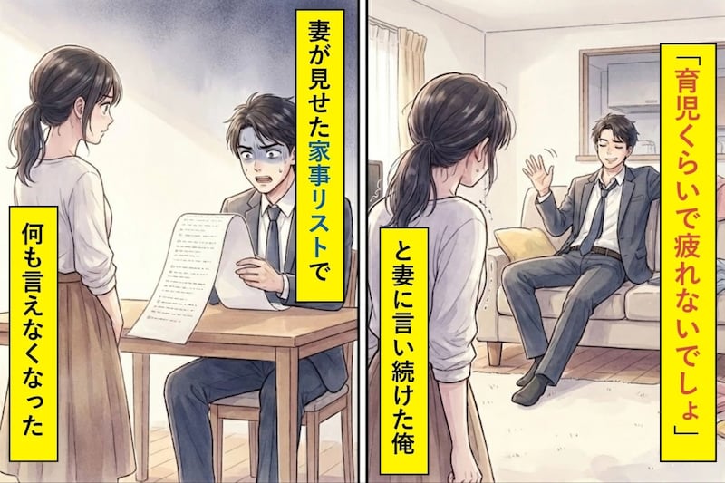 「育児くらいで疲れないでしょ」と妻に言っていた俺→妻が見せた"47項目のリスト"に何も言えなくなった