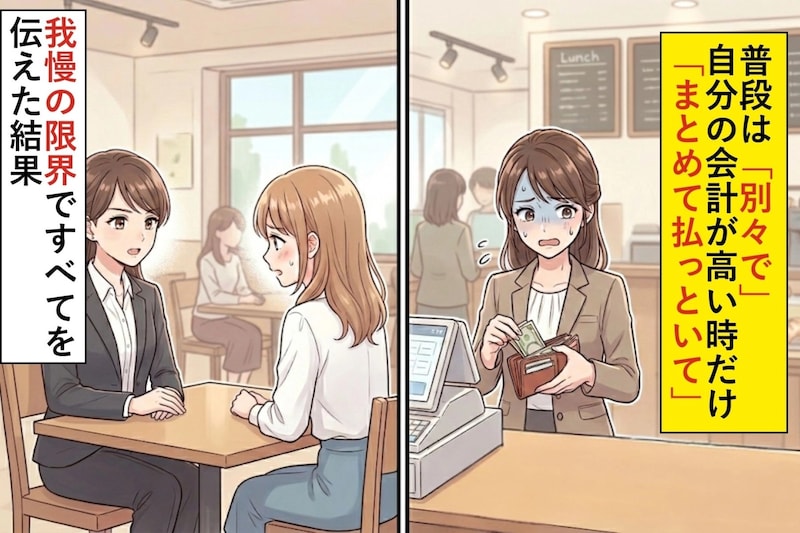 普段は「別々で」自分の会計が高い時だけ「まとめて払っといて」→我慢の限界ですべてを伝えた結果