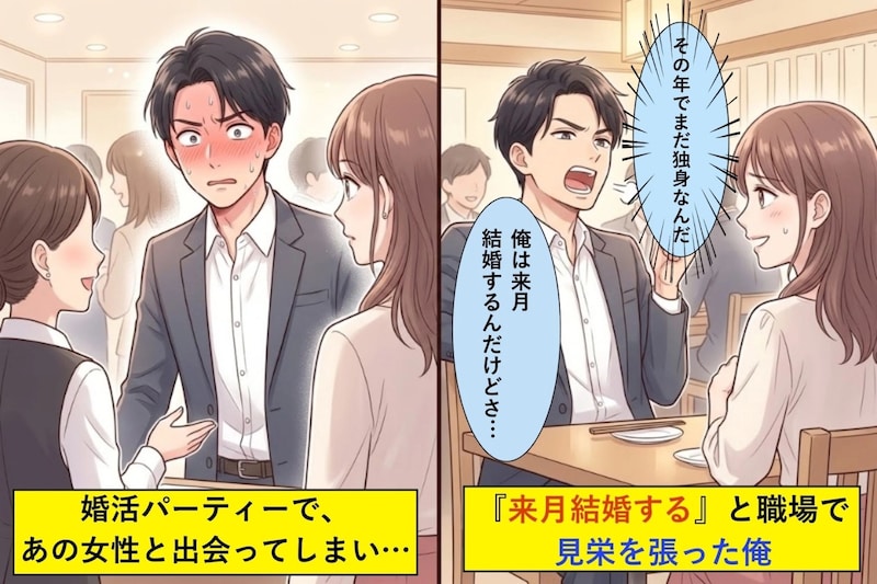『来月結婚する』と職場で見栄を張った俺→婚活パーティーで“3回目のご参加ですね”とあの女性の前で晒された