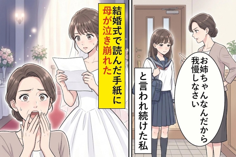 「お姉ちゃんなんだから我慢しなさい」と言われ続けた私→結婚式で読んだ手紙に母が泣き崩れた