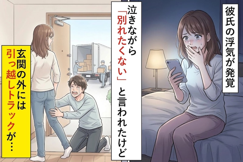 彼氏の浮気が発覚。泣きながら「別れたくない」と言われたけど、玄関の外には引っ越しトラックが待っていて...