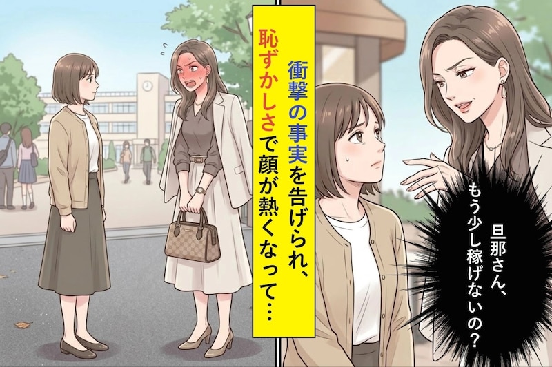 ママ友に年収マウントを言い続けた私→衝撃の事実を告げられ、恥ずかしさで顔が熱くなって...