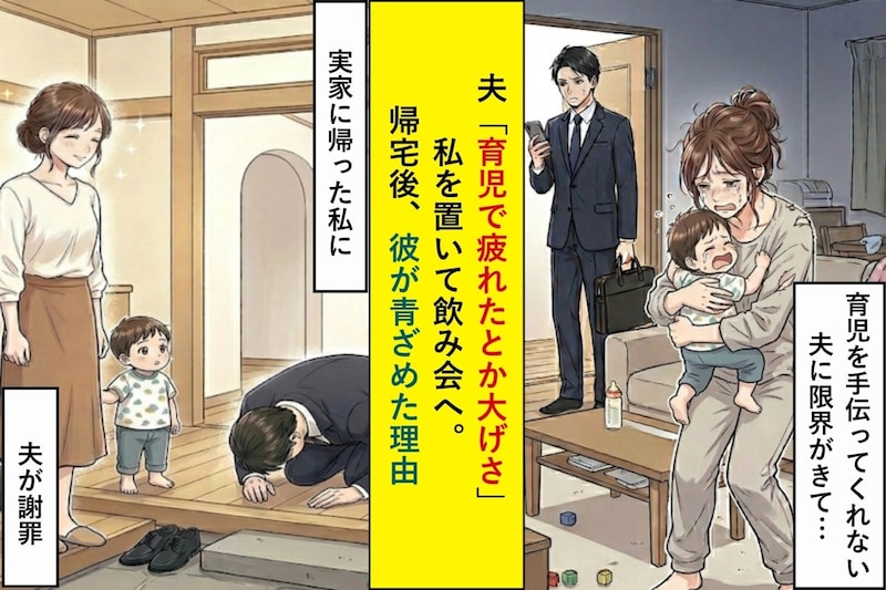 夫「育児で疲れたとか大げさ」私を置いて飲み会へ。帰宅後、彼が青ざめた理由