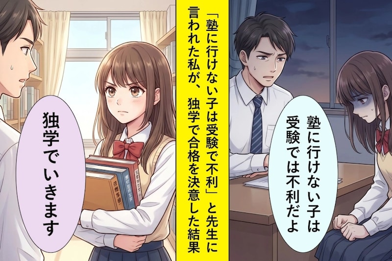 「塾に行けない子は受験で不利」と先生に言われた私→独学で合格した日の先生の顔