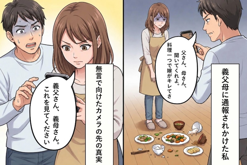 「こんなの食えるか」と夕食を床に払う夫→義父母に通報されかけた私が、無言で向けたカメラの先の真実