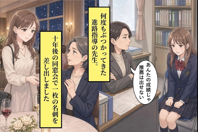 「あんたの成績じゃ推薦は出せない」と切り捨てた進路指導の先生に、10年後の同窓会で差し出した一枚の名刺